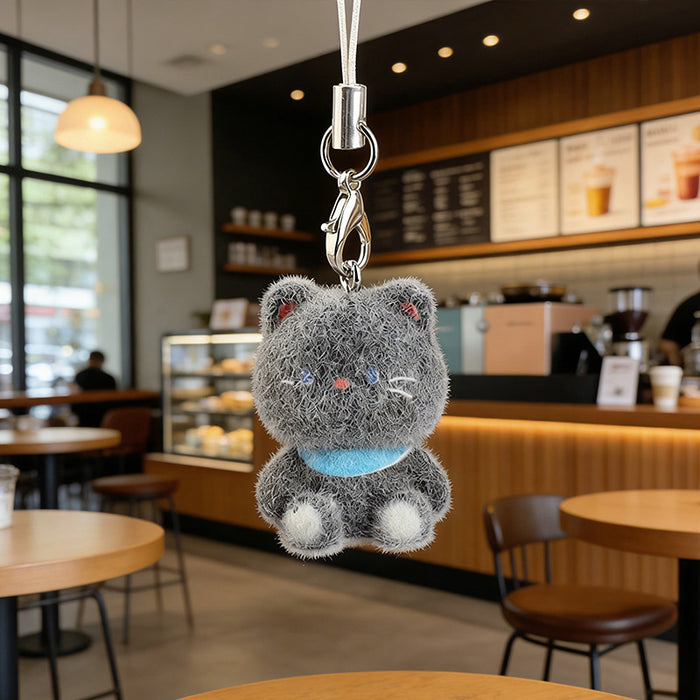 Wholesale Flocked cat pendant resin cartoon keychain