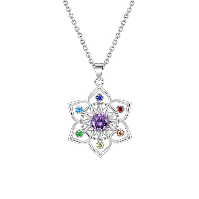 Wholesale hollow flower pendant new  round purple edge color lotus necklace
