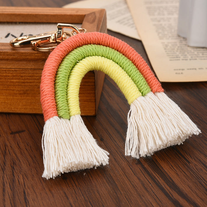 Wholesale New square tassel rainbow keychain hand woven pendant