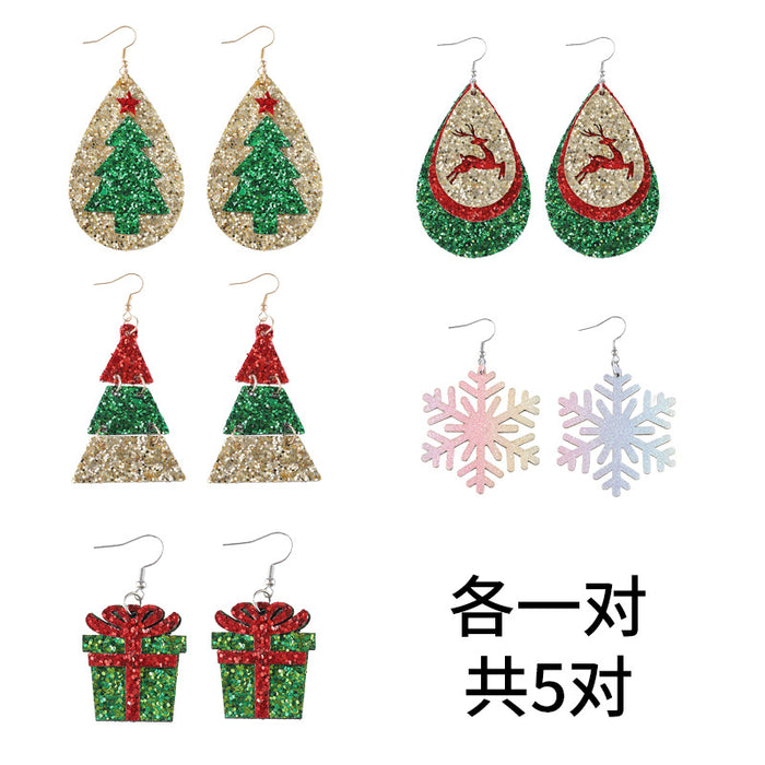 Wholesale Stylish Christmas Leather Pendant Earrings Handmade Square Jewelry Boutique Resale