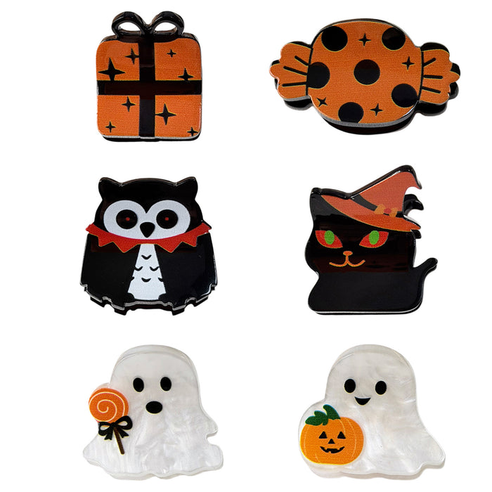 Wholesale Stylish  Hair Clips With Ghost Owl Pumpkin Black Cat Candy Designs Fabric Hair Accessory For Party And Gift Resale
