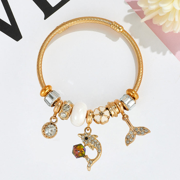 Wholesale Stainless Steel Rhinestone Butterfly Swan Beaded Bracelet MOQ≥2