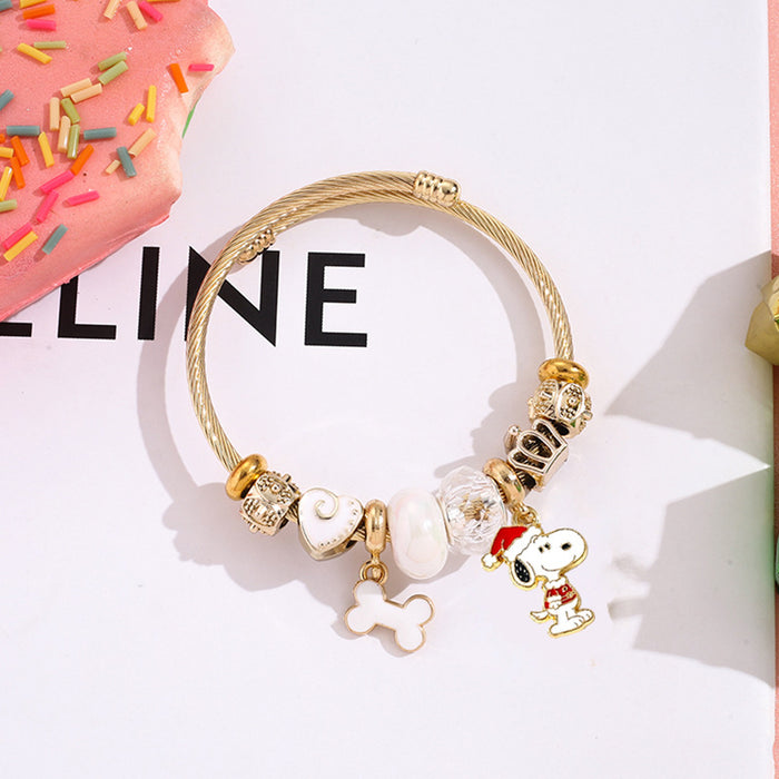 Wholesale Stainless Steel Bracelets cute cartoon beaded bracelet silver open bangle Charms Bracelets