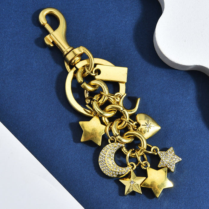 Wholesale Trendy Metal Keychain Bag Charm With Rhinestones Two Tone Electroplated Cross Crown Design Fashion Accessory