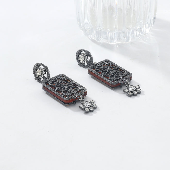 Wholesale Geometric multi-layered diamond-filled hollow pendant earrings