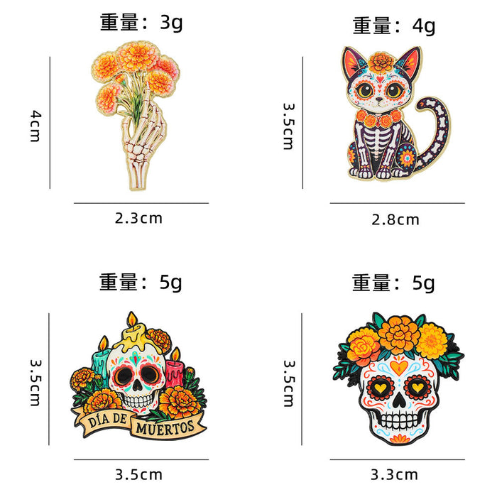 Wholesale Zinc Alloy Enamel Skull Brooch Pin Day Of The Dead  Party Gift Clothing Decoration