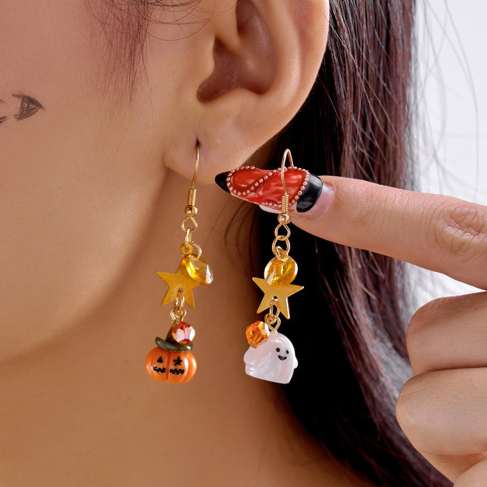 Wholesale  earrings for women creative personality five-pointed star asymmetric pumpkin ghost  party earrings