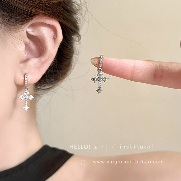 Wholesale Micro-paved zircon cross earrings