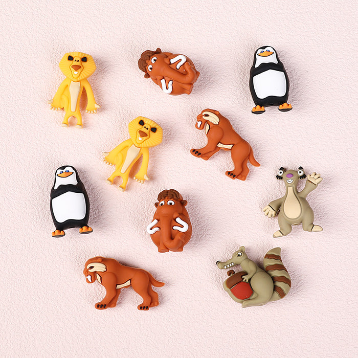 Wholesale 20pcs Cartoon Animal 3D Silicone Beads Straight Hole Creative Cute Animal Female Keychain Glue Beads