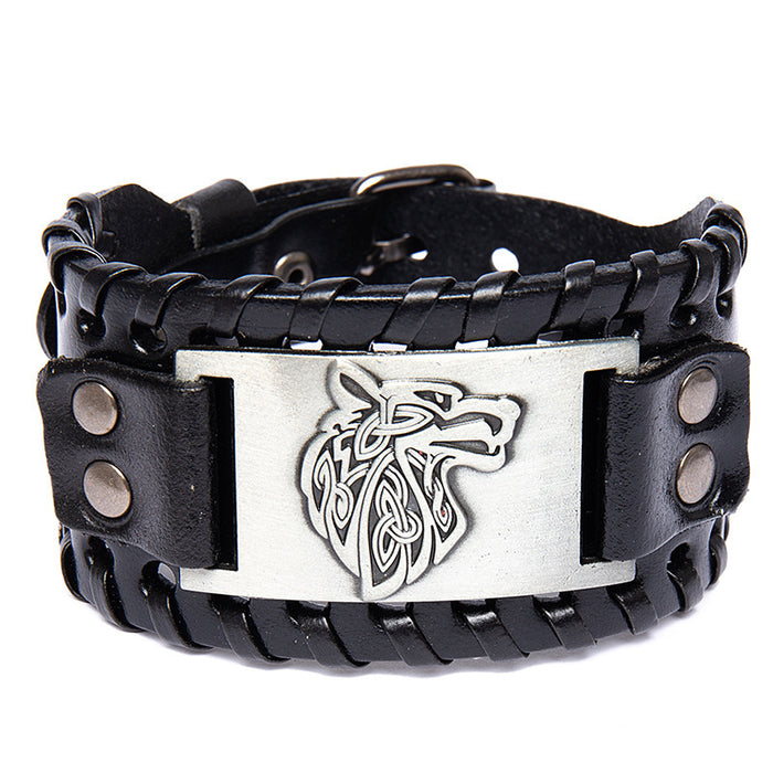 Wholesale Multi-layer Leather Wolf Head Men's Bracelet JDC-BT-FengH002