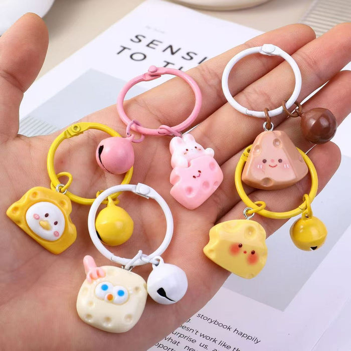 Wholesale Resin Cartoon Bunny Cheese Keychain Pendant Cute Backpack Charm For Students Birthday Gift