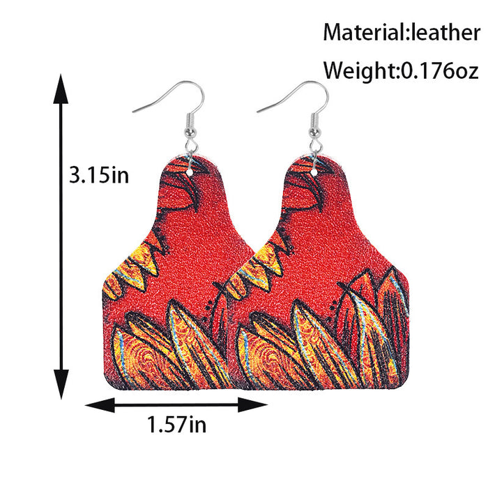 Wholesale Retro Western Cowboy Old Style Flower Bull Head Ethnic Style Print Women' s Leather Earrings