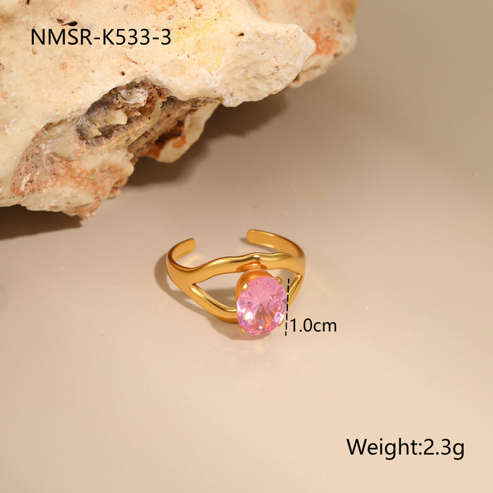 Wholesale Geometric pink zircon stainless steel ring
