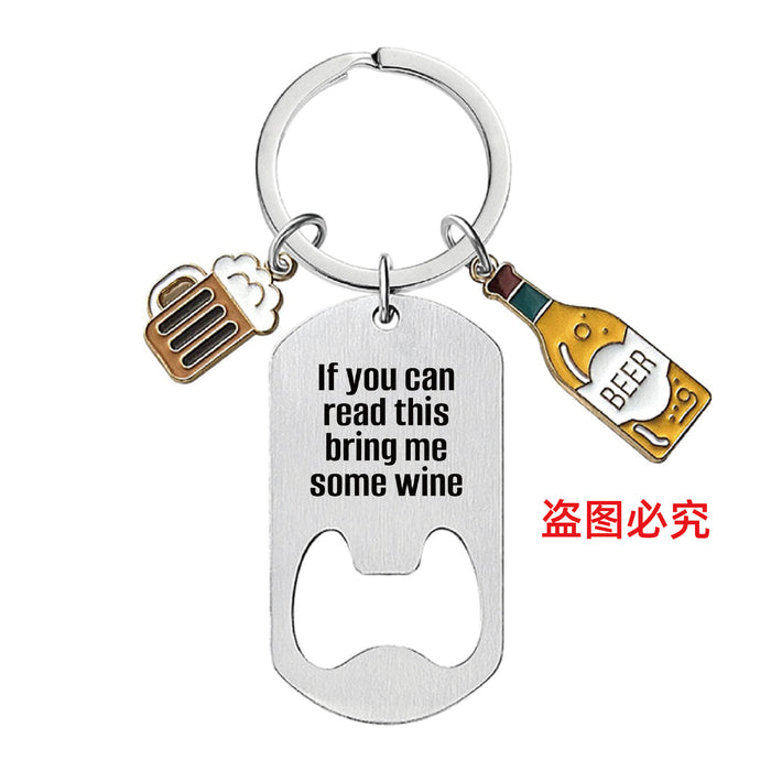 Wholesale Bottle Opener Wine Glass Father's Day Stainless Steel Keychain JDC-KC-GangGu051