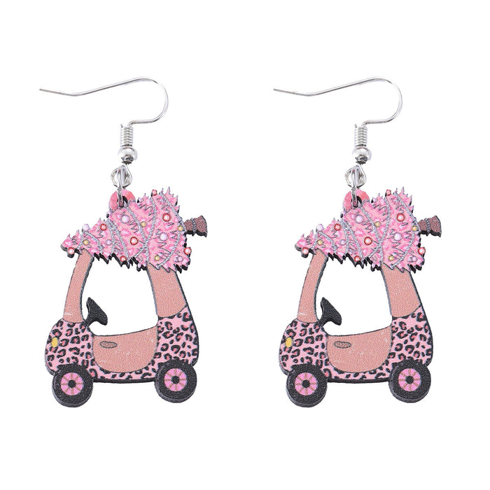 Wholesale Christmas Hollow Pink Christmas Tree Pendant Earrings