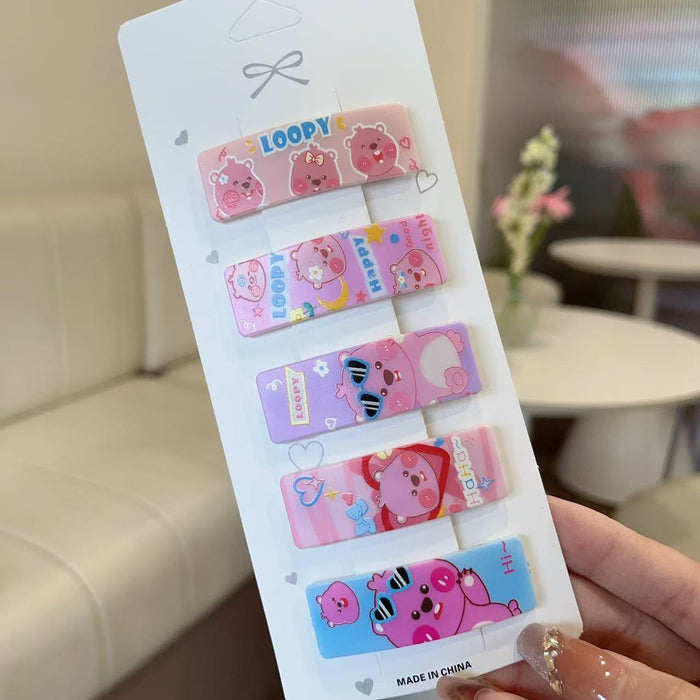 Wholesale 5 PCS Cute cartoon pattern plaid hair clip