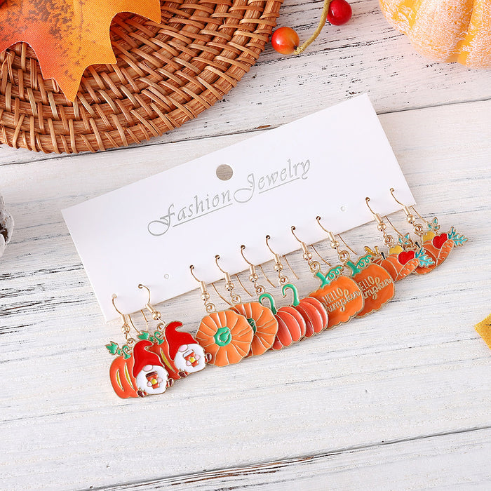 Wholesale Pumpkin Carrot Pendant Earring Set Printed Alloy Jewelry Accessory for Thanksgiving