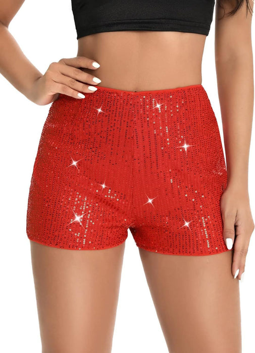 Wholesale Amazon independent station fashion elastic sequined shorts hot pants sequined solid color black mid-waist sexy straight shorts