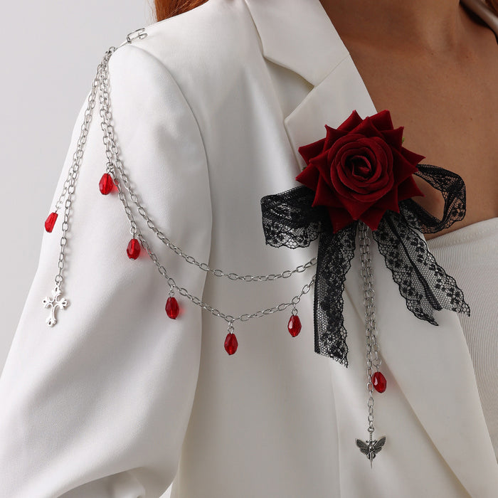 Wholesale Gothic Lace Brooch Pin With Tassel Cross Pendant Dark  Style Fashion Accessory