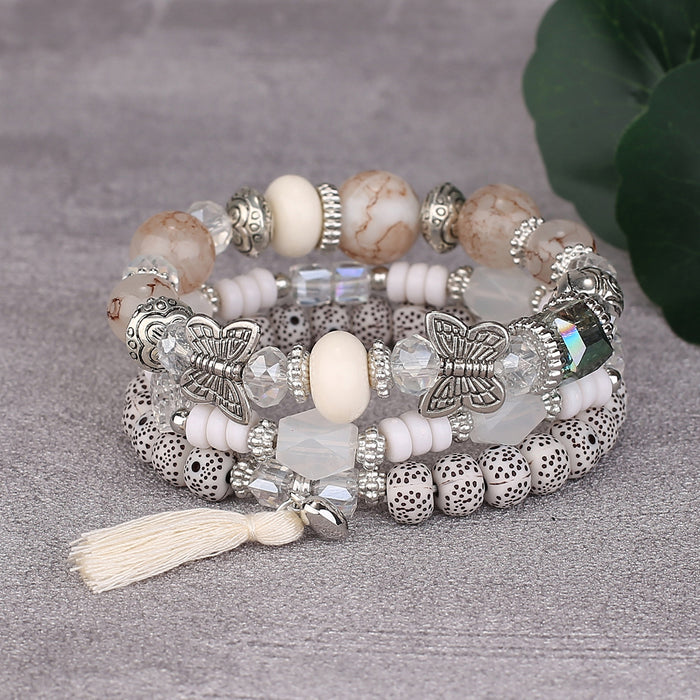 Wholesale Butterfly Tassel Pendant Multi-layer Beaded Crystal Bracelet JDC-BT-FeiYa005