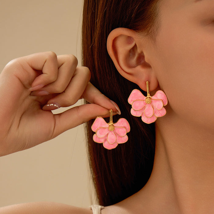 Wholesale Artistic retro glazed flower earrings with gentle and exquisite atmosphere, earrings with studs and earrings