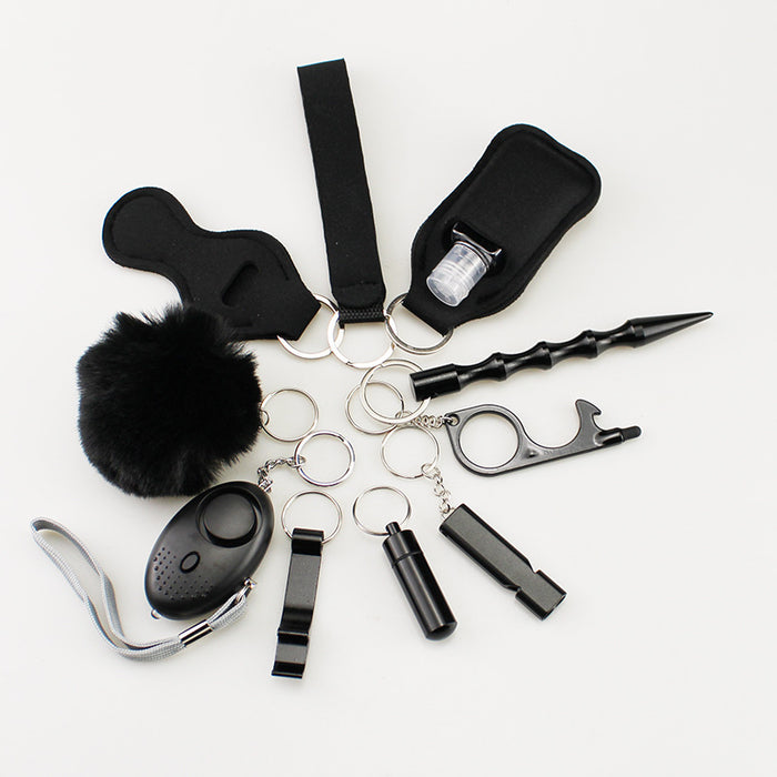 Wholesale 11 Piece Self Defense Keychain Set Black Alloy Everyday Car Key Accessory For Resale