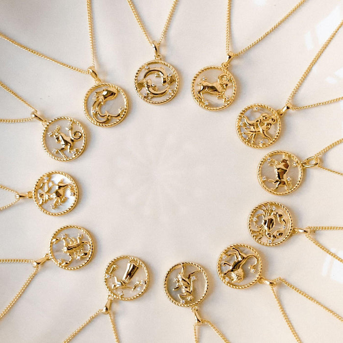 Wholesale Vintage 12 Zodiac Coin Necklace Titanium Steel Gold Plated Trendy Everyday Jewelry Accessory
