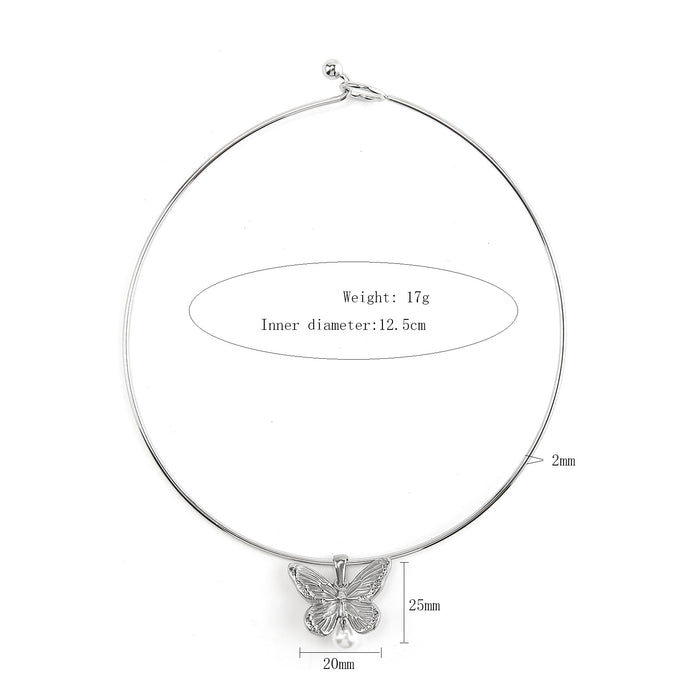 Wholesale Fashionable and personalized stainless steel butterfly hanging pearl pendant collar accessories color preservation wholesale