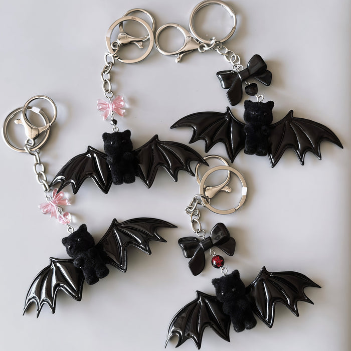 Wholesale Sweet Cool Bear Wings Bat Design Keychain Bag Charm Wool Pendant For Bags And Phones Resale Party Accessory