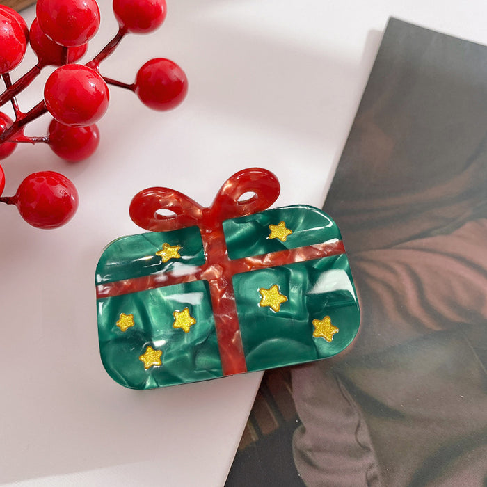 Wholesale Medium Red Christmas Bell Acetate Shark Clip With Pearl For Party Gift