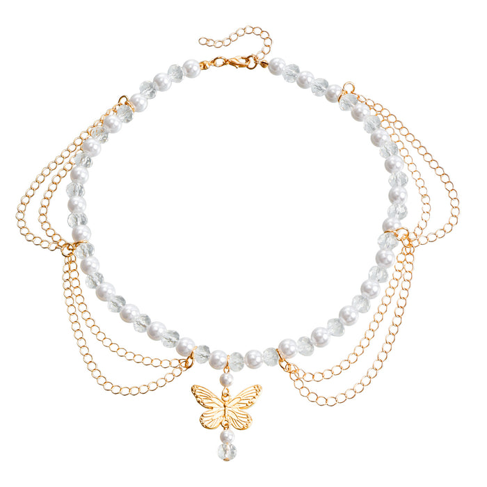 Wholesale Niche design double-layer high-gloss pearl tassel cross star cross necklace for women