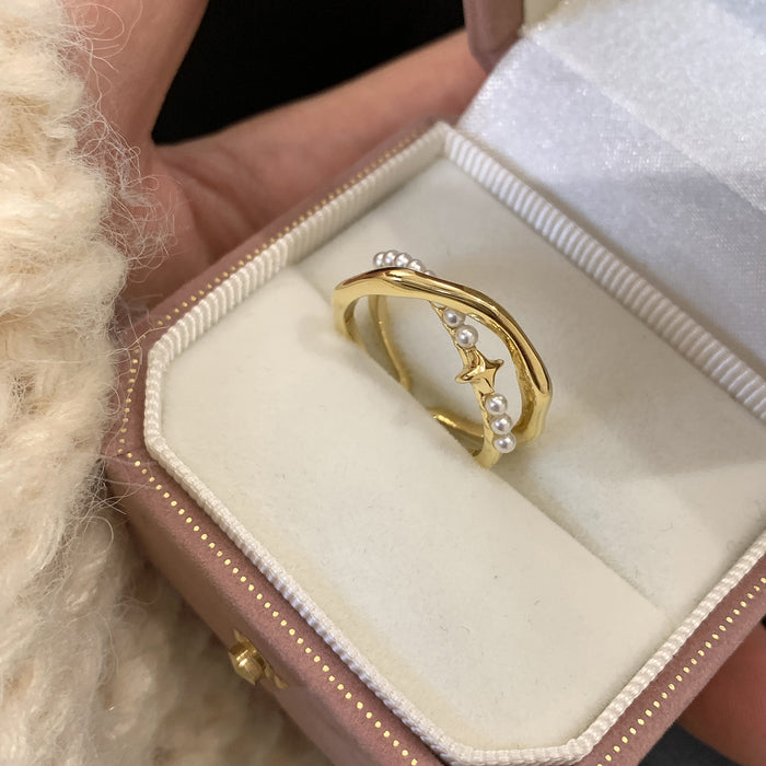 Wholesale Mother of pearl cross ring with adjustable niche design, light luxury, high-end feel, layered ring, index finger ring