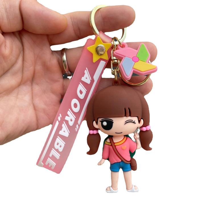 Wholesale 3D soft rubber keychain cartoon cute keychain doll couple backpack pendant