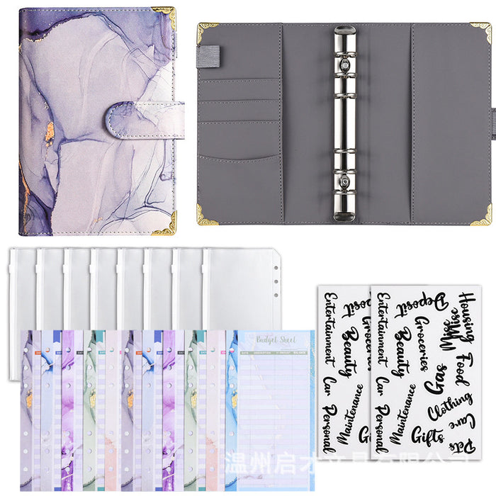 Wholesale Binder Zipper Bag Macaron Notebook Leather Pu Loose-Leaf Cash Budget Notebook