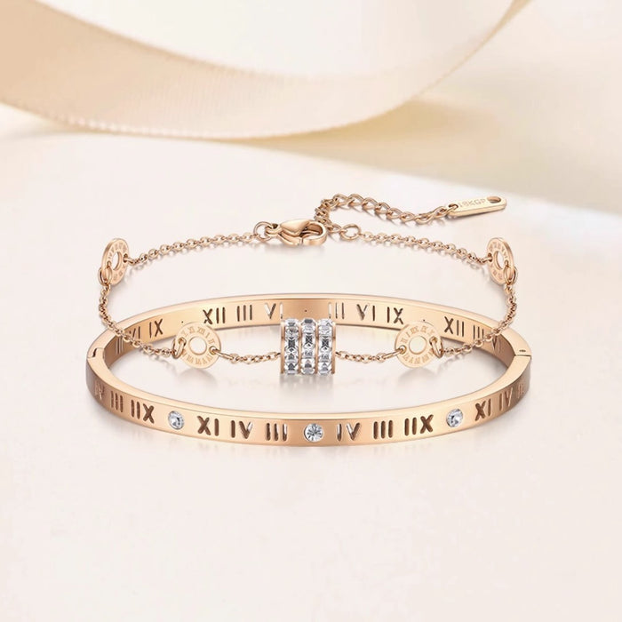 Wholesale Titanium steel bracelet with Roman numerals, simple, fashionable, versatile and personalized. 4mm narrow version diamond inlaid bracelet accessory