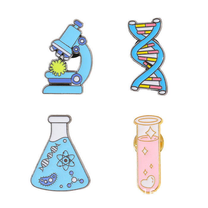 Wholesale Electroplated Metal Chemical Flask Brooch Pin Chic Science Experiment Gene Microscope Design Fashion Jewelry Accessory