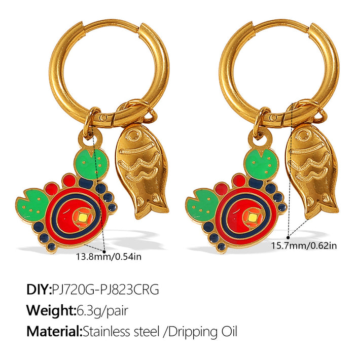 Wholesale Ocean Wind Oil Drop Octopus Turtle Pendant Earrings Stainless Steel Plated Cute Earrings