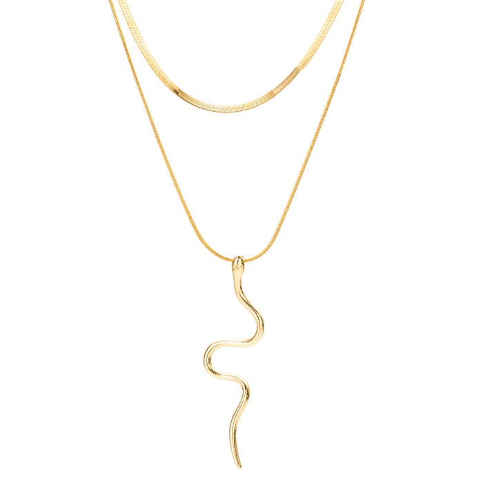Wholesale Creative Serpentine Pendant Necklace Fashionable and Simple Double layered Stacked Zodiac Snake Jewelry for Women