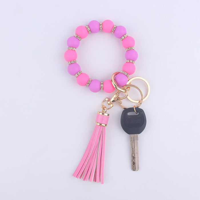 Wholesale Colorful Silicone Beaded Wrist Keychain JDC-KC-GuangTian020