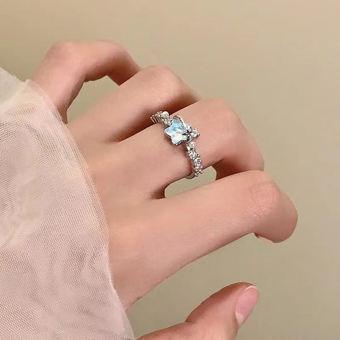 Wholesale Glacier Blue Star Moon Ring Adjustable Ring for Women