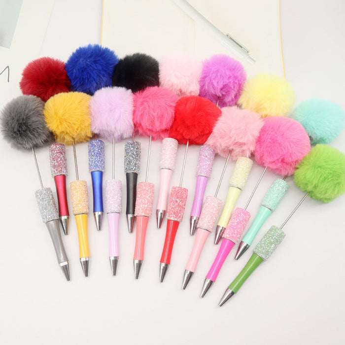 Wholesale Beadable Pens Sugar Rhinestone Leopard Print Pom Pom Pen Fluffy Pens JDC-PN-CY007