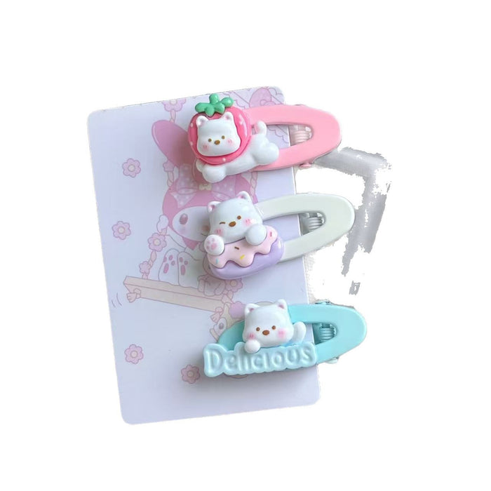 Wholesale White Bear Hair Clip Cartoon Pink Hollow New Style Girl's Side Bangs Hair Accessories