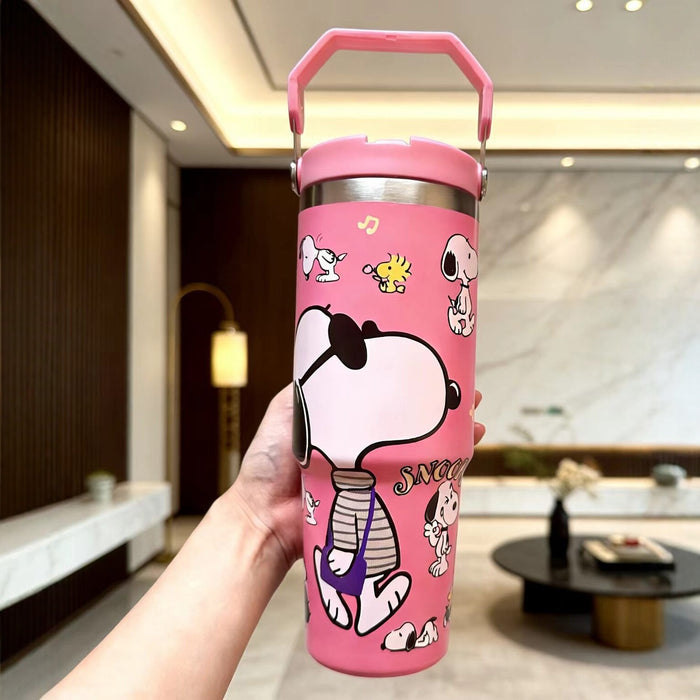 Wholesale Stylish Cartoon Insulated Cup 304 Stainless Steel with Handle and Straw Large Capacity Thermal Mug