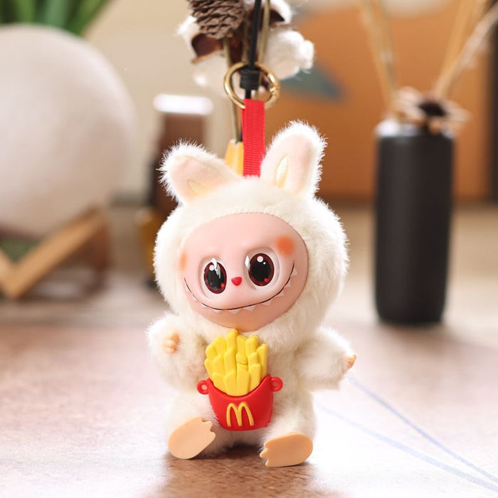 Wholesale Cute vinyl French fries hamburger rabbit pendant plush toy doll bunny bag pendant keychain