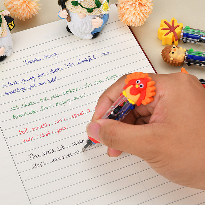 Wholesale Cute Thanksgiving Mini Four-color Ballpoint Pen Children' s Multicolor Hand Journal Marker Pen Student Stationery