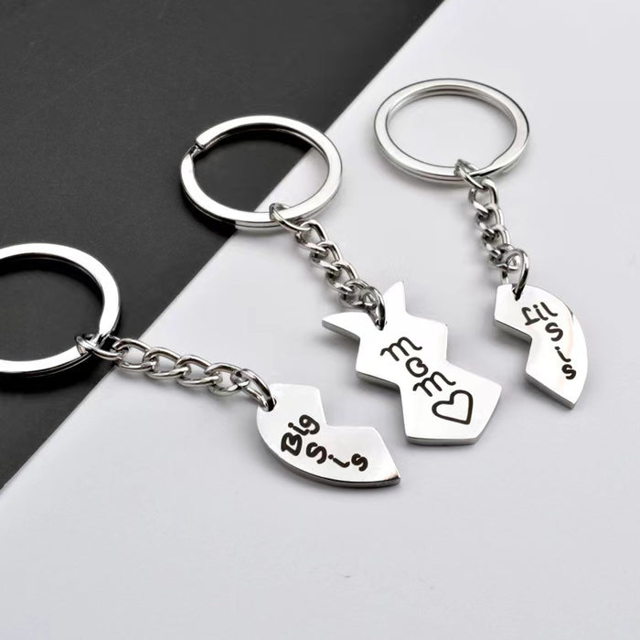 Wholesale Mother's Day Big Sis Mom Lil Sis Three-petal Heart Stainless Steel Keychain JDC-KC-Mingl001