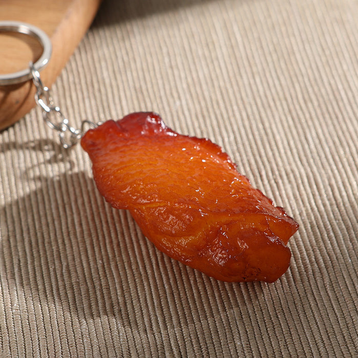 Wholesale PVC Simulated Food Keychain Realistic Chicken Leg Wings Braised Pork Design Chic Bag Charm For Car Keys MOQ≥5