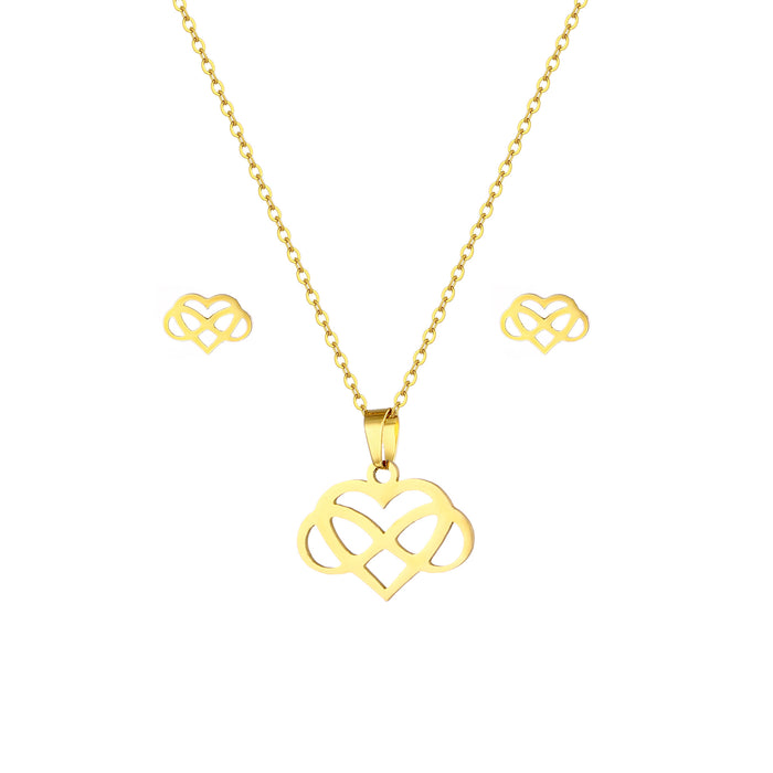 Wholesale Stainless steel heart-shaped number 8 necklace earring set accessories
