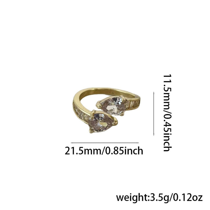 Wholesale Copper Zircon Open Ring Colored Zirconium Gold Finish Adjustable Drop Shape Fashion Accessory