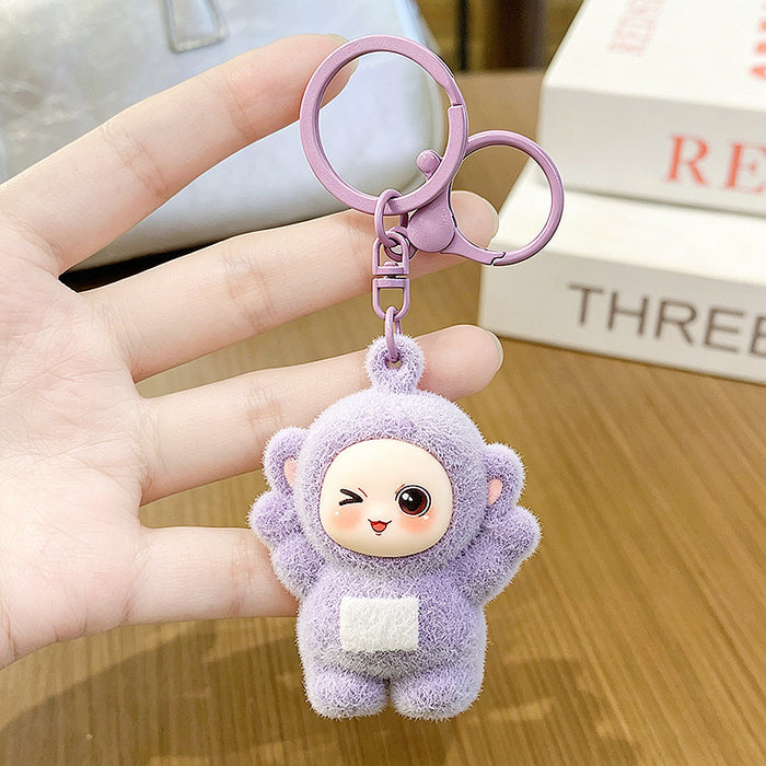 Wholesale Cute PVC Cartoon Keychain Pendant Flocking Key Ring Accessory for Kids minimum quantity：2